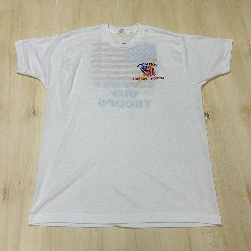 Vintage 90s Screen Stars Shirt Mens 2XL White Operation Desert Storm Tee T-Shirt